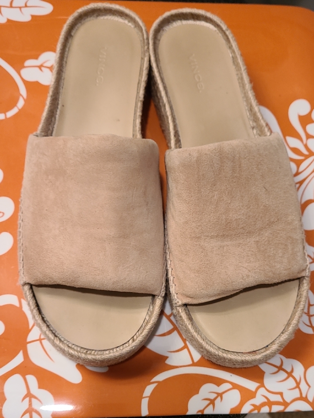 Vince Beige Suede Slide Espadrille Sandals